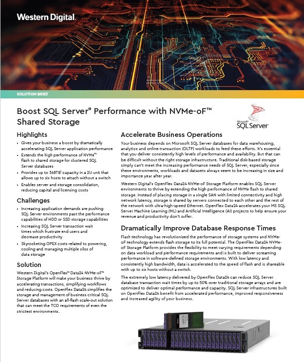 Solution Brief - Boost SQL Server® Performance with NVMe-oF™ Shared Storage